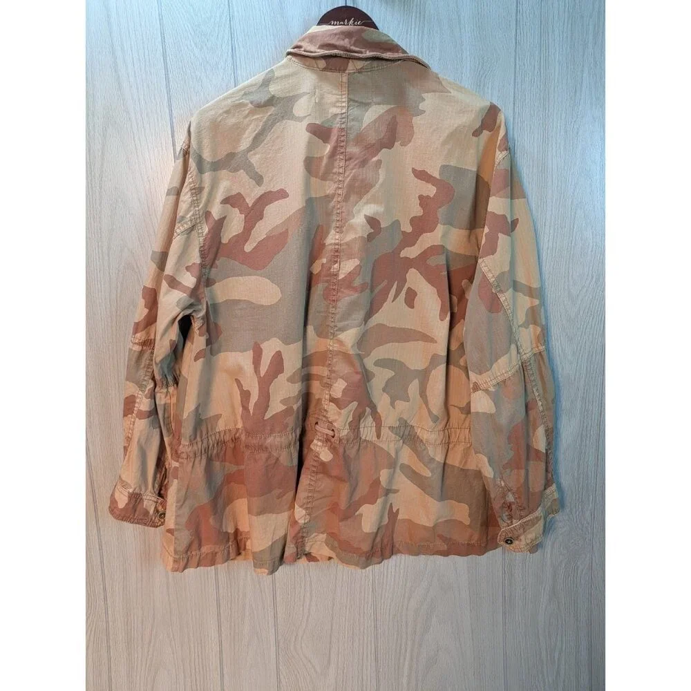 Free People Sz M Lead The Way Tan Camoflage Oversize Bohemian Cotton Jacket - Picture 3 of 6